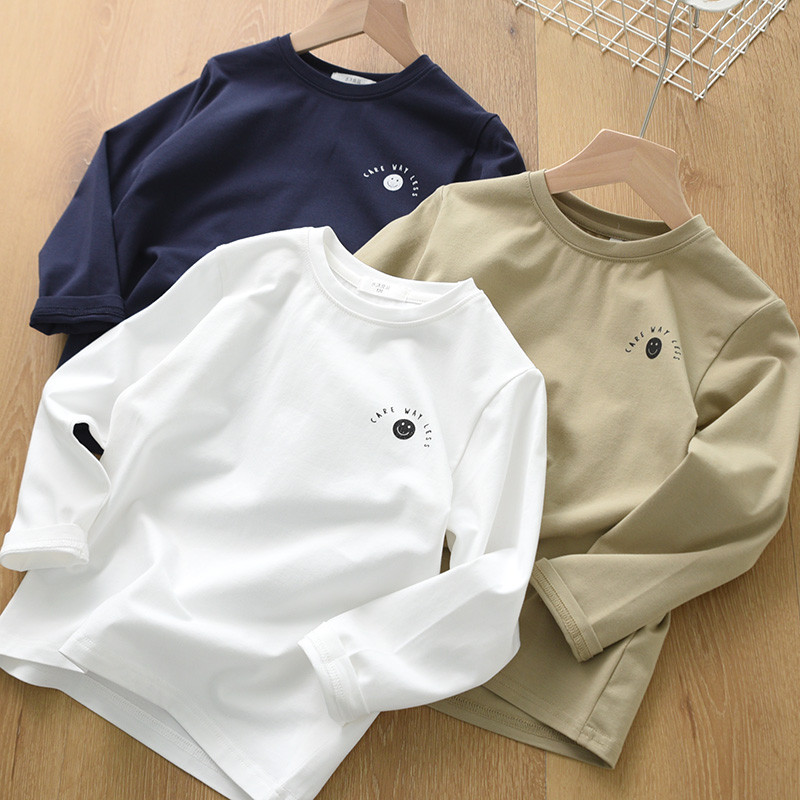 Crianças em torno do pescoço camiseta meninos meninas puro algodão camisas de fundo médio grande crianças de manga compr