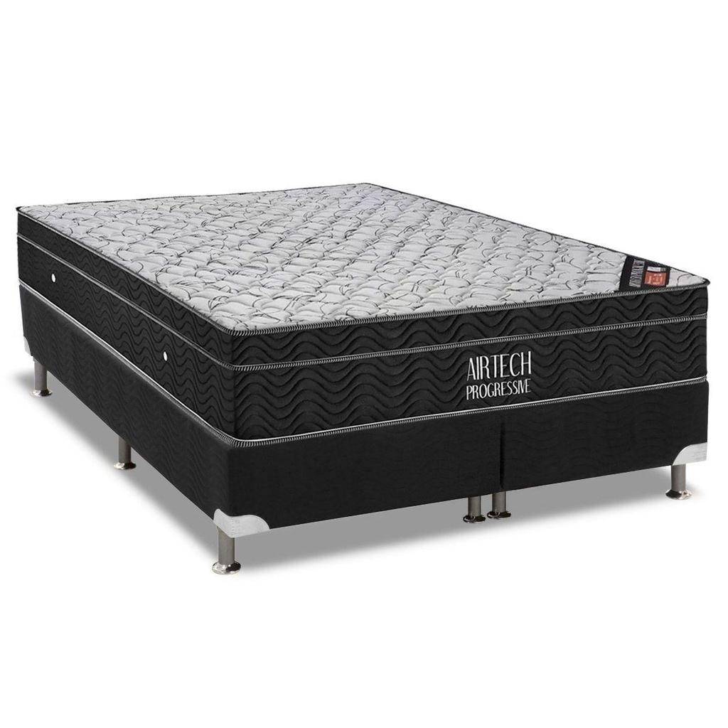 Conjunto Box Queen: Colchão Molas Ortobom Nanolastic Airtech Progressive + Base CRC Suede Black (158x198)