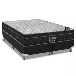 Conjunto Box Queen: Colchão Molas Ortobom Nanolastic Airtech Progressive + Base CRC Suede Black (158x198)