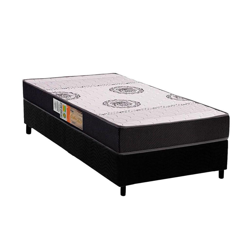 Conjunto Box Solteiro: Colchão Anatômico Polar D28 Orthoface Black + Base CRC Suede Black (78x188)