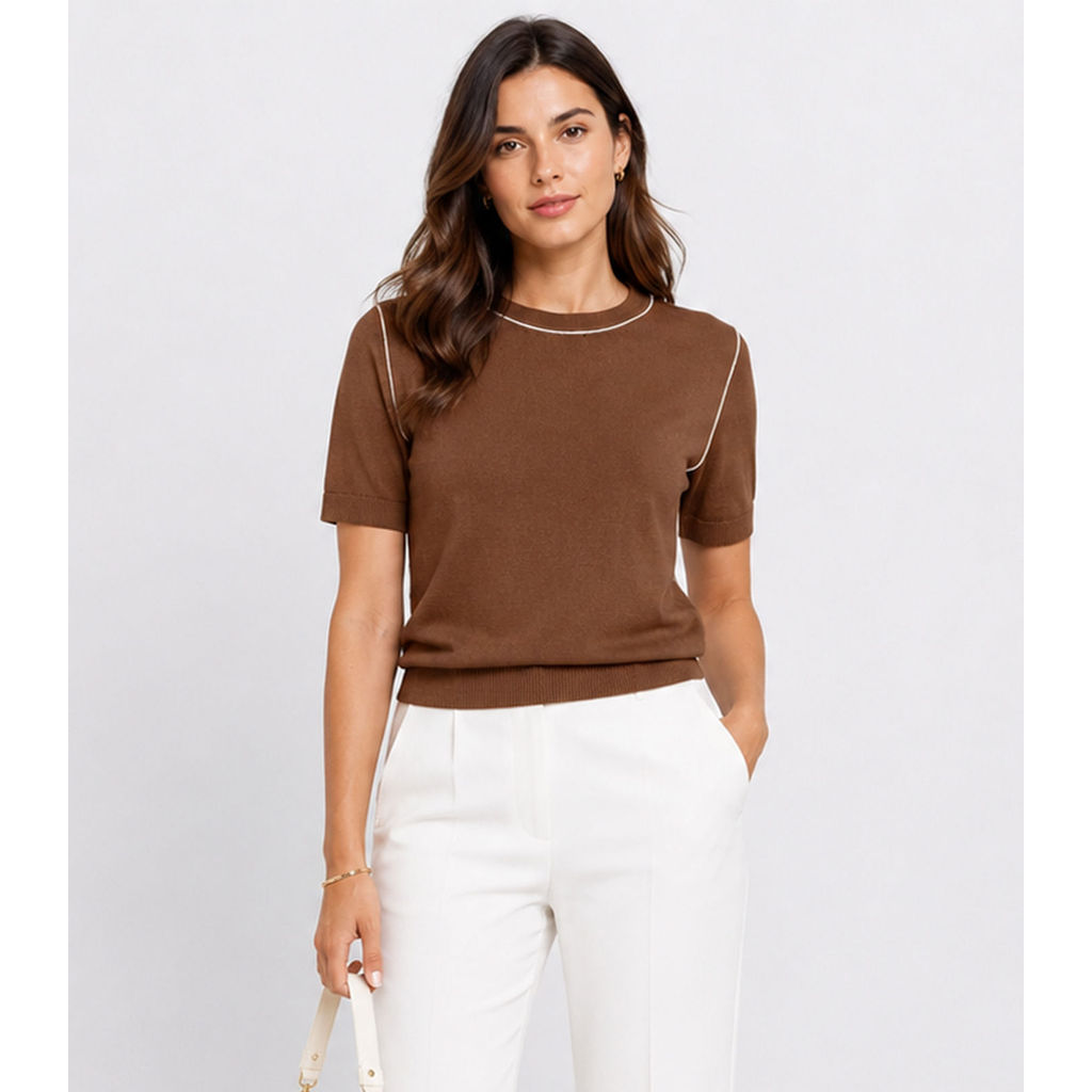 Blusa Feminina Tricot Com Detalhe Rovitex Marrom