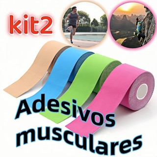 Fita elástica kinesiológica kit 2 rolos para recuperação de lesões, suporte joelho cotovelo e tratamento fisioterápico