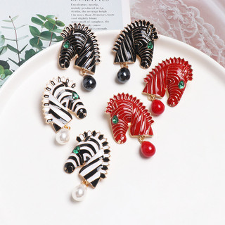 Brincos Elegantes com Pingente de Pérola, Joias Grandes com Padrão de Zebra Preto e Branco, Acessórios Femininos OG153 V