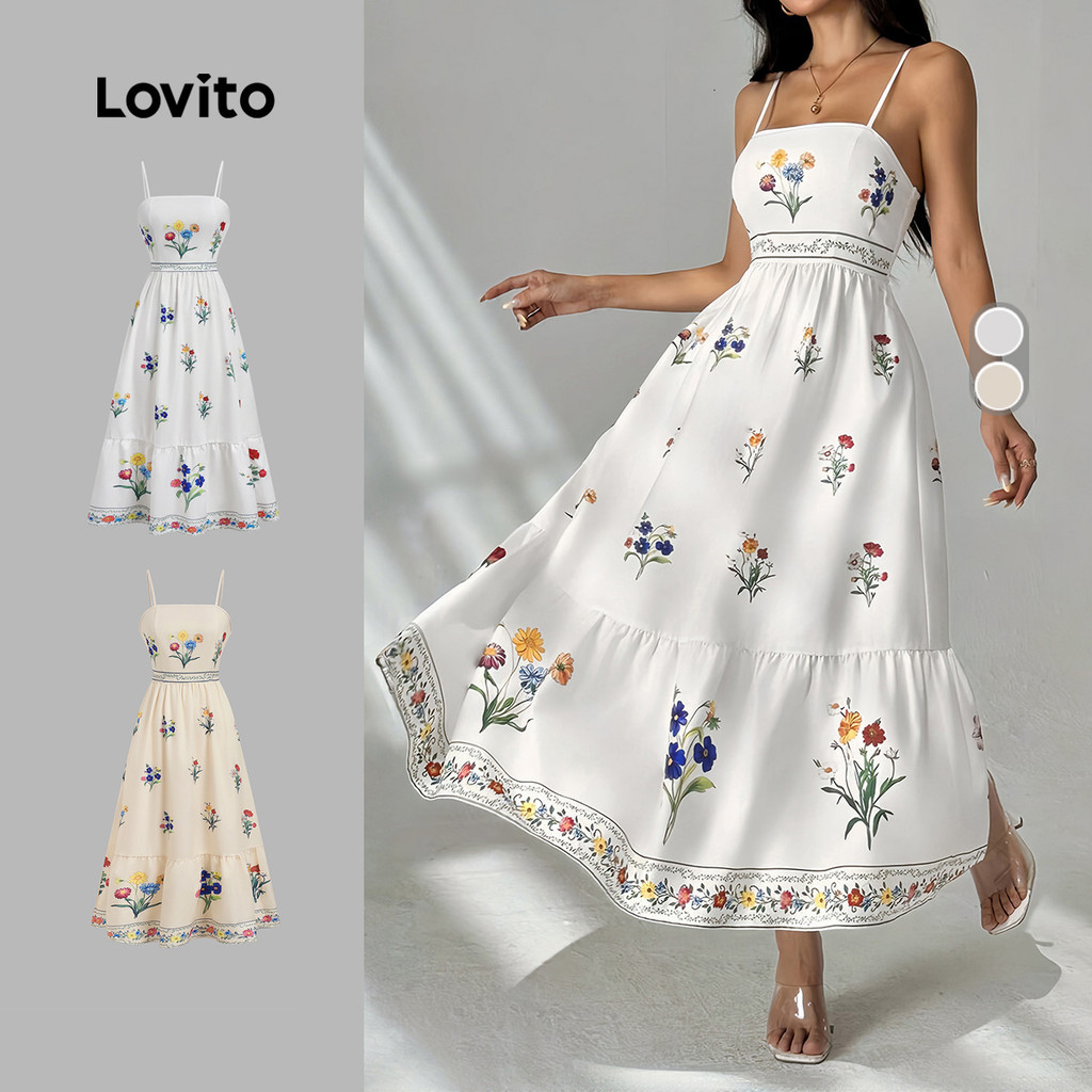 Lovito Férias Vestido com Zíper Franzido - Vestido de Primavera/verão para Mulheres LBL34074