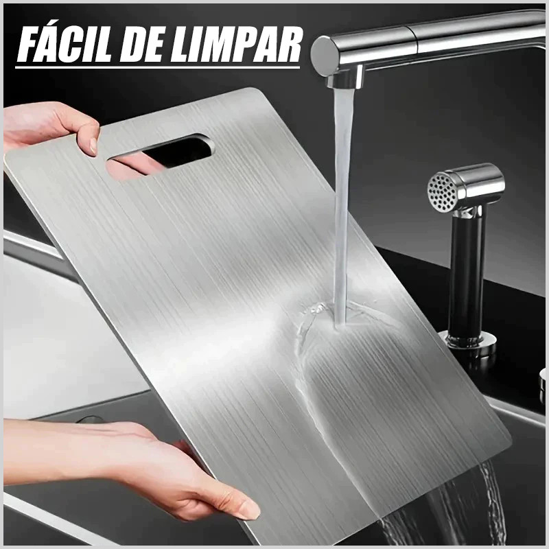 Tabua de Corte Carne Aço Inox Dupla Face Antibacteriana Resistente para Cozinha Gourmet