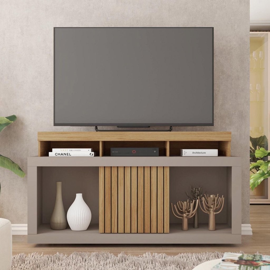 Rack para TV até 55 Polegadas MDF 136,2cm Frisos Decorativos Valença Marrom Buriti/Fendi