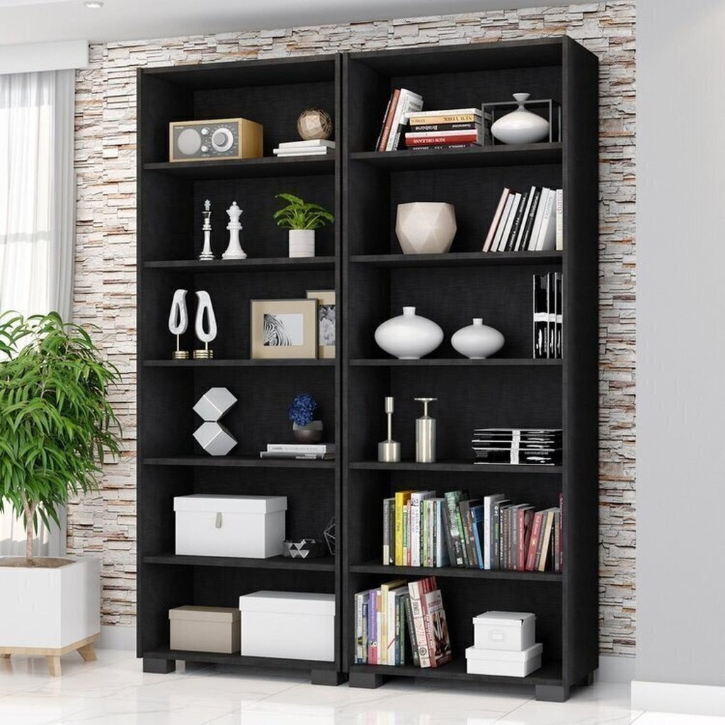 Kit 2 Estantes para Livros 5 Prateleiras 188CMX60,5cm Office Preto/Tx Preto Tx