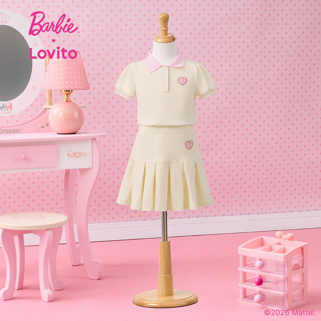 Barbie™ X Lovito Kids Conjunto de Saia Plissada Botões Primavera/Verão Menina KSBL4PAD034
