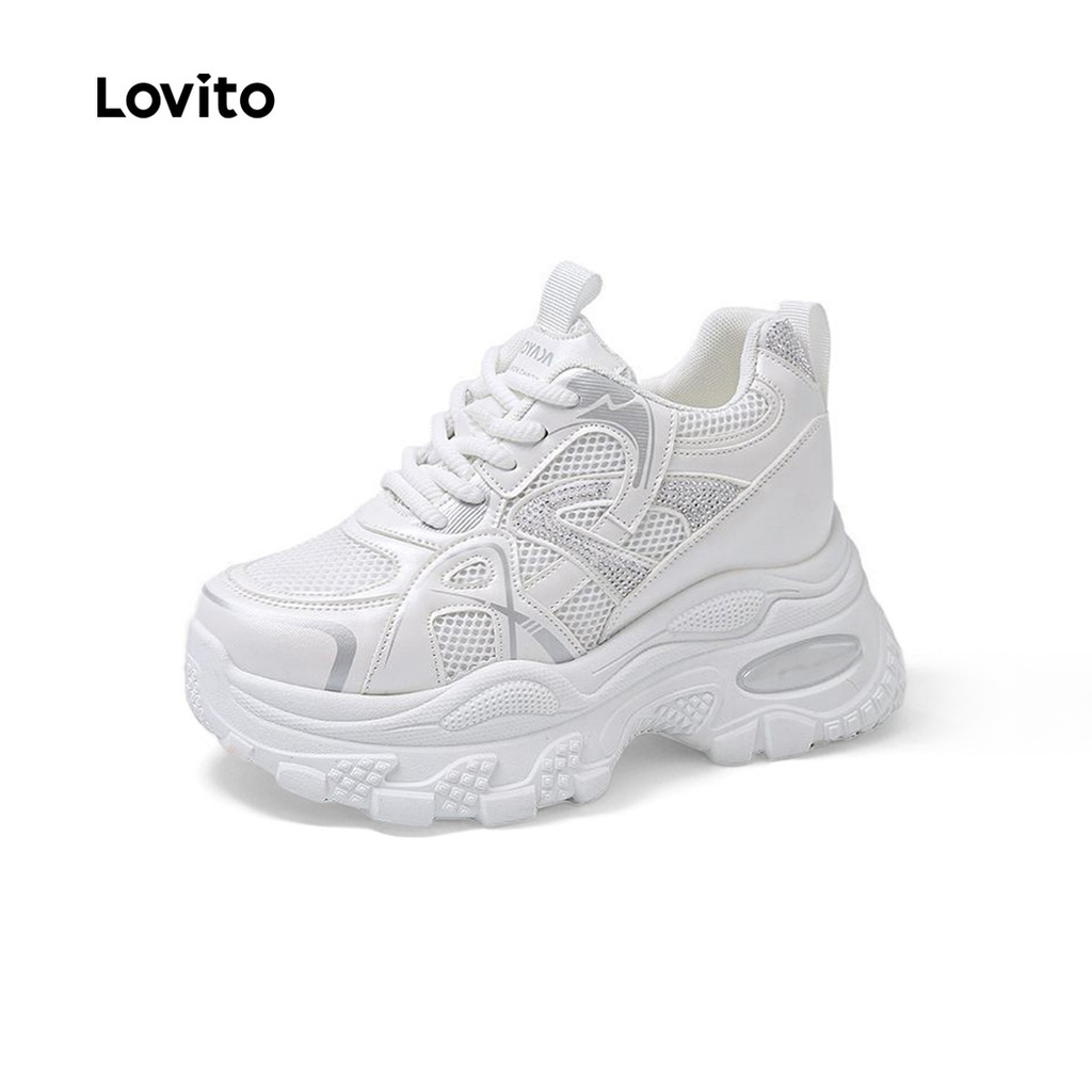 Lovito Esportiva Tênis Casual Branco Estilo Coreano Para Uso Diário Ao Ar Livre
