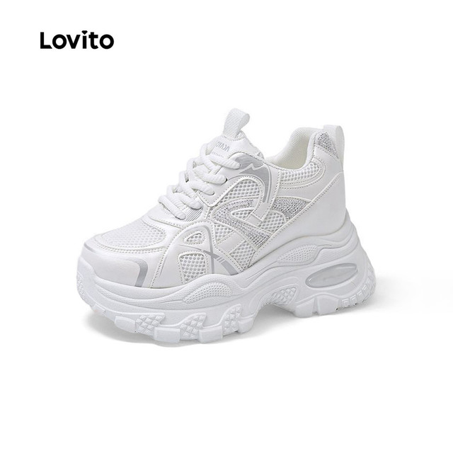 Lovito Esportiva Tênis Casual Branco Estilo Coreano Para Uso Diário Ao Ar Livre Para Mulheres LFA109027