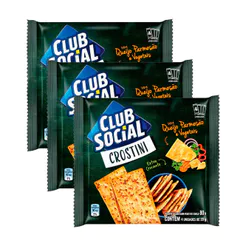 Kit 3 Biscoito Salgado Club Social Crostini Queijo Parmesão e Vegetais 80g