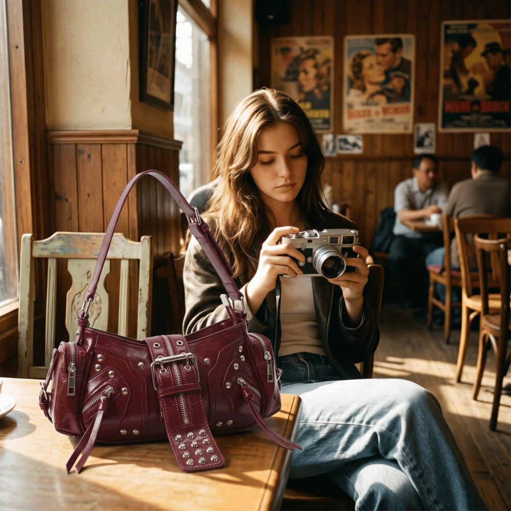 SD413UDC Bolsa De Ombro Com Rebite Gótico , Bolsas Crossbody Estampa De Leopardo De Couro PU , Nas Axilas Múltiplas Alça