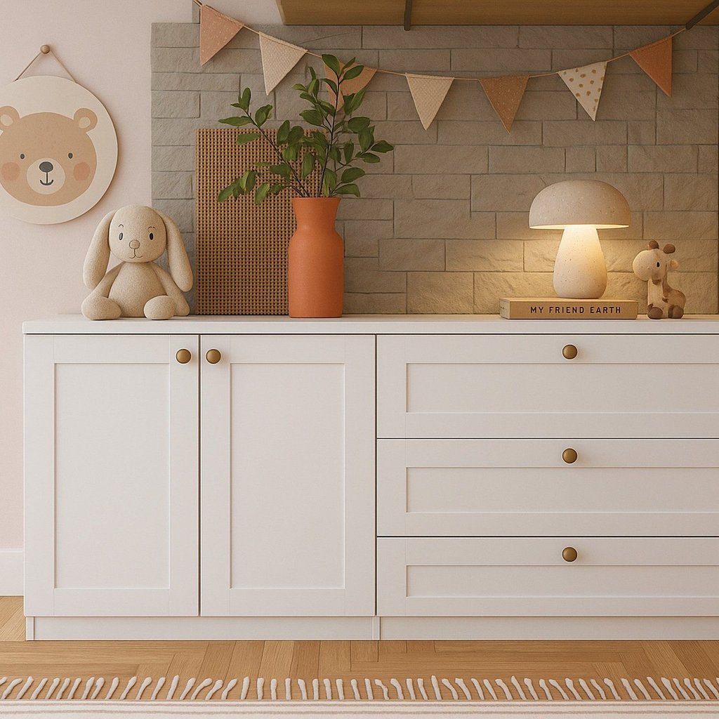 Quarto Infantil com Cômodas 3 Gavetas e Armário 2 Portas Provençais 100% MDF Infinity Branco/Fosco Branco Fosco