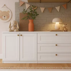 Quarto Infantil com Cômodas 3 Gavetas e Armário 2 Portas Provençais 100% MDF Infinity Branco/Fosco Branco Fosco