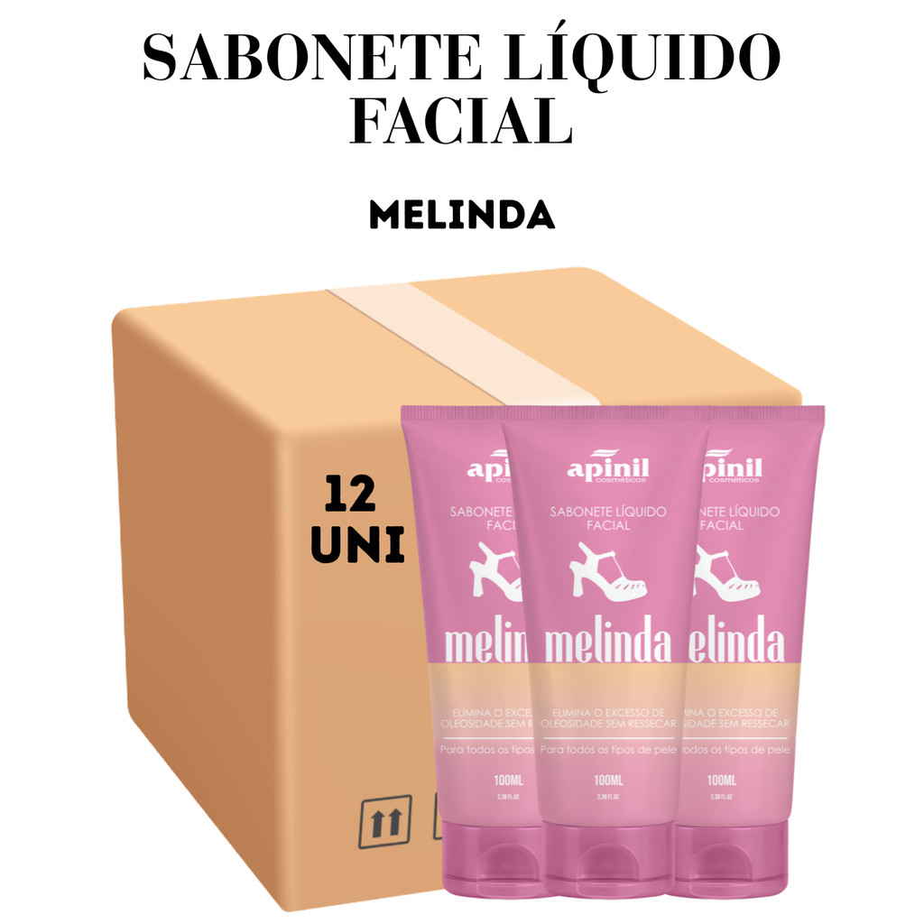 Kit 12 Sabonete Líquido Facial Melinda 100ml Apinil Cosméticos 