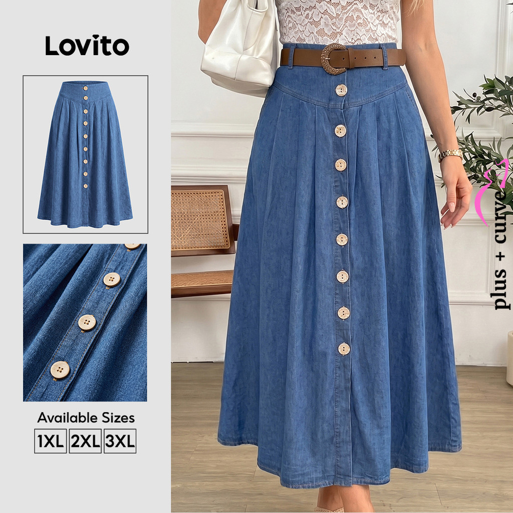 Lovito Casual Saia Plus Size Curva Lisa Com Botões Para Mulheres LNL83250