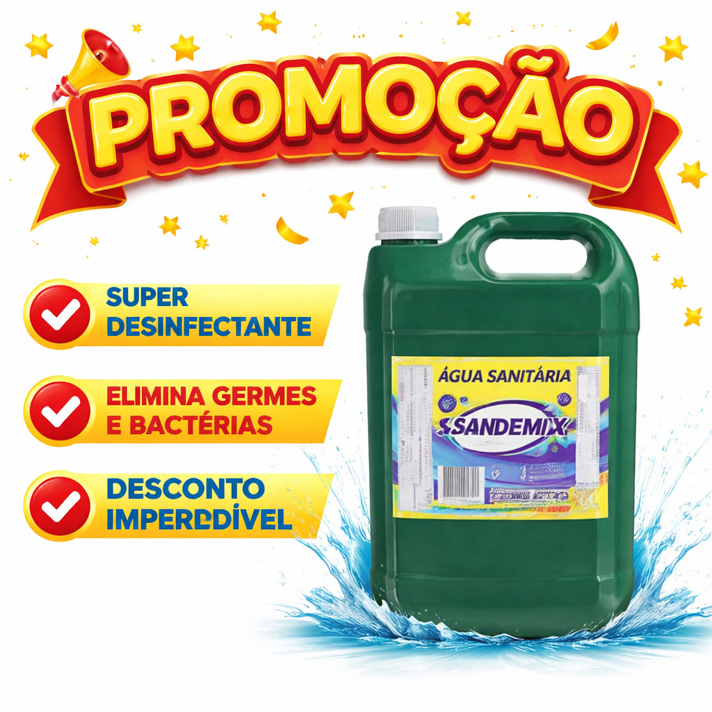 Água Sanitária 5 Litros Limpeza Pesada Desinfetante Bactericida Uso Doméstico