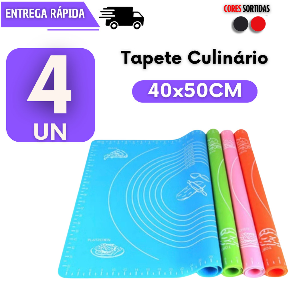 Conjunto 4 Tapete de Silicone 40x50cm Antiaderente Para Forno Massa Pão Utensilios De Cozinha Confeitaria Não Gruda