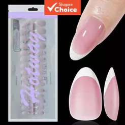 120 unhas postiças francesas rosa claro e nude claro, formato amêndoa, acrílico, curtas, 15 tamanhos, adequadas para