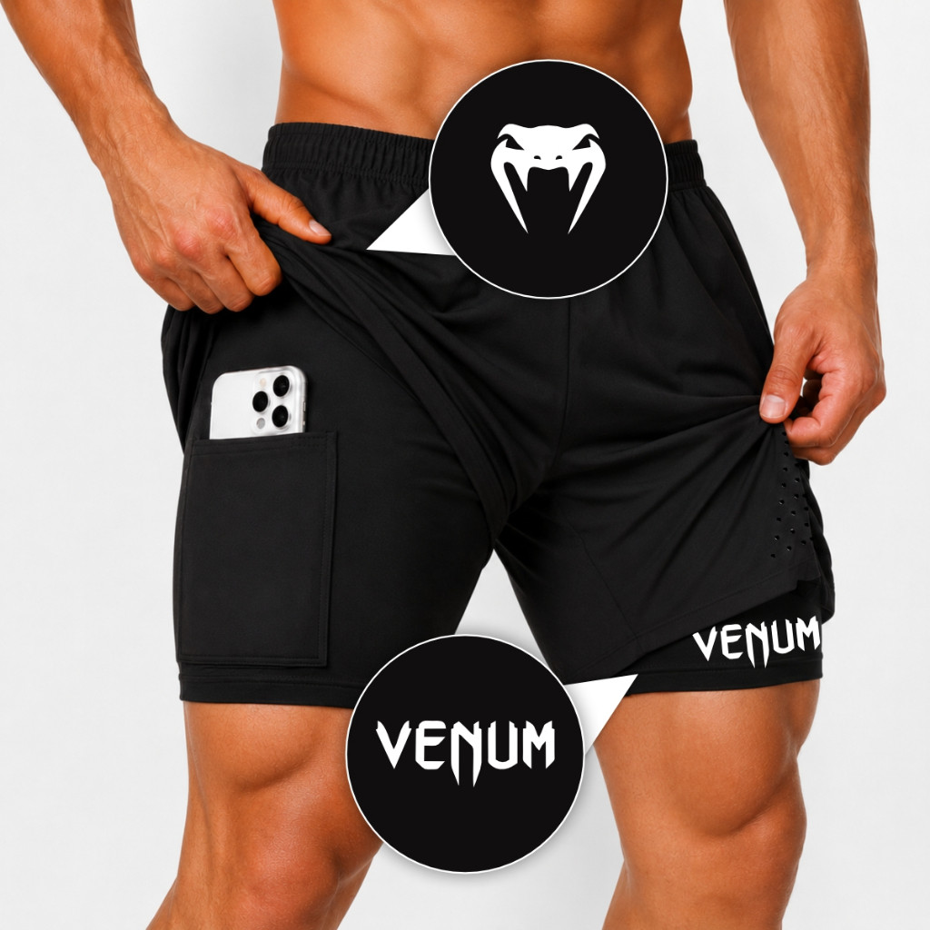 Bermuda Short Compressão Elastano  2 em 1 a Laser VNM 01  Masculino Academia Treino Fitness Maromba Corrida