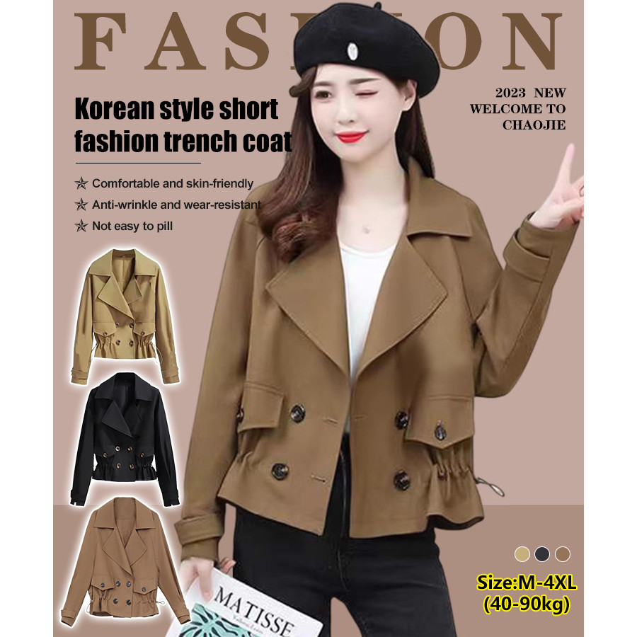 【Leve E Moderna】Gabardina Corta De Moda Estilo Coreano Antiarrugas/Resistente Ao Desgaste/Confortável/Para Uso Diário