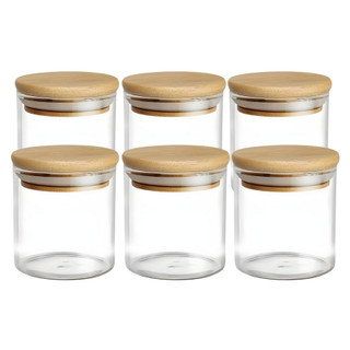 Kit De 6 Potes Hermético Mantimento De Vidro Com Tampa Bambu 200ml