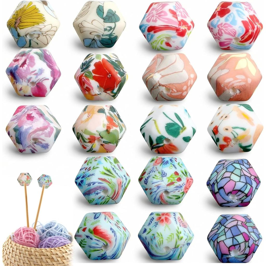 18 Protetores de Ponta de Agulha de Tricô em Silicone, Tampas de Agulha de Tricô com Estampa Hexagonal, Protetores de Ag