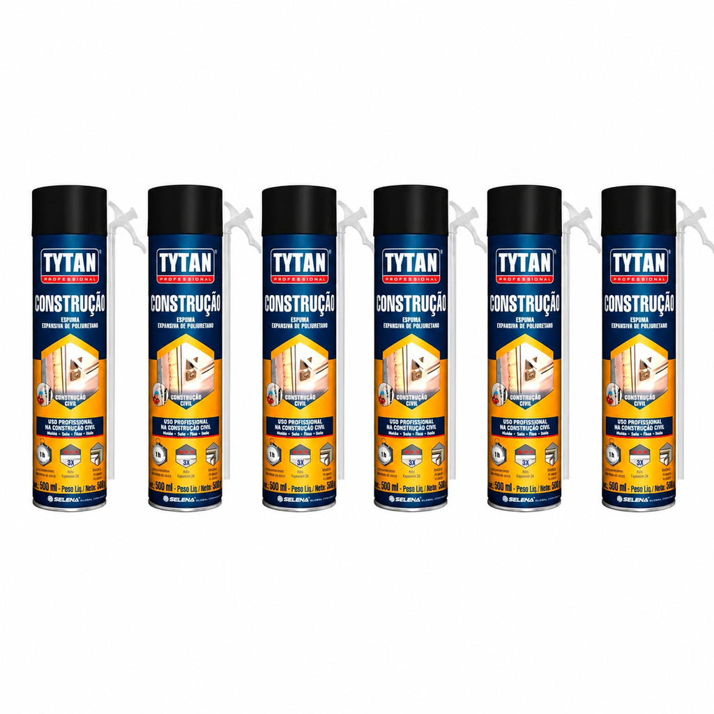Kit 6 Espuma Expansiva Construção PU 500ml 340gramas - Tytan