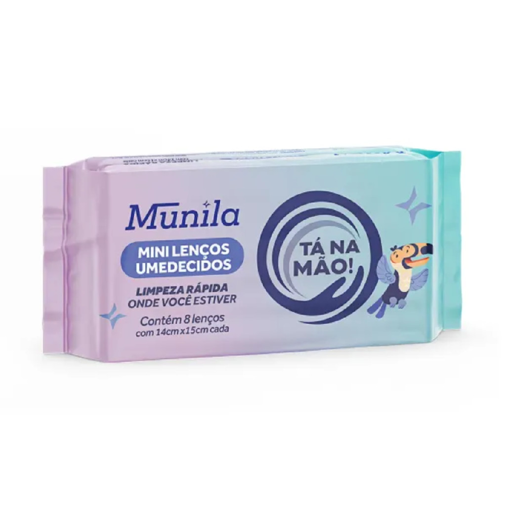 Mini Lenços Umedecidos Munila Tá na Mão Pacote com 8 Lencinhos