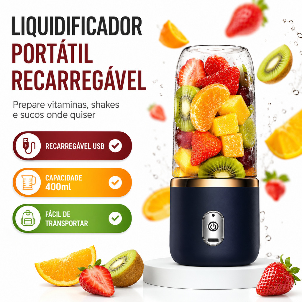 Mini Liquidificador Portátil 400ml USB Recarregável Para Vitaminas E Smoothies