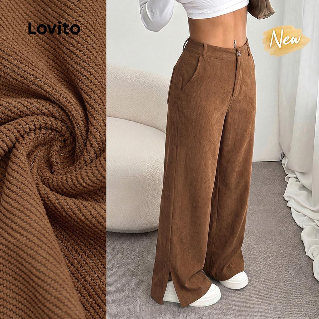 (New Arrival) Lovito Calça Casual com Bolsos com Zíper Marrom Outono/inverno para Mulheres LK7LD200