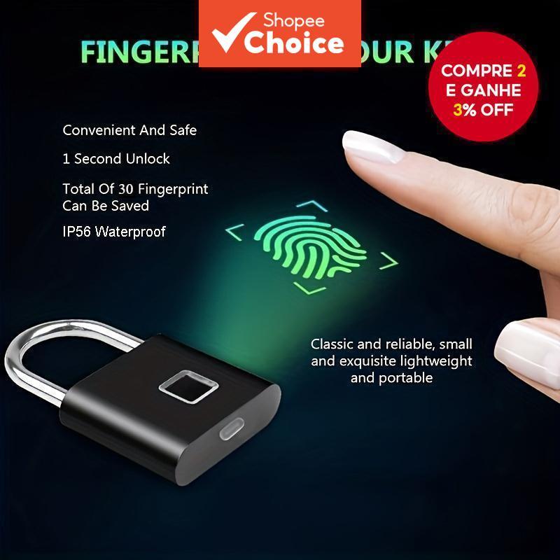 Mini Cadeado Inteligente De Impressão Digital De Uma Peça , Trava De Segurança Sem Chave Com Suporte Para Até 30 Impress
