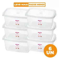 Kit 6 Potes Plásticos Retangulares Fácil Cristal 1,4L Sanremo