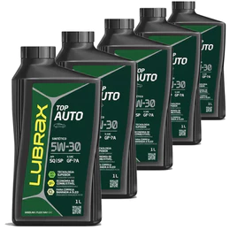 Kit 5 Litros De Oleo Lubrificante Do Motor Lubrax 5W30 Api SQ Ilsac Gf7A 100% Sintético