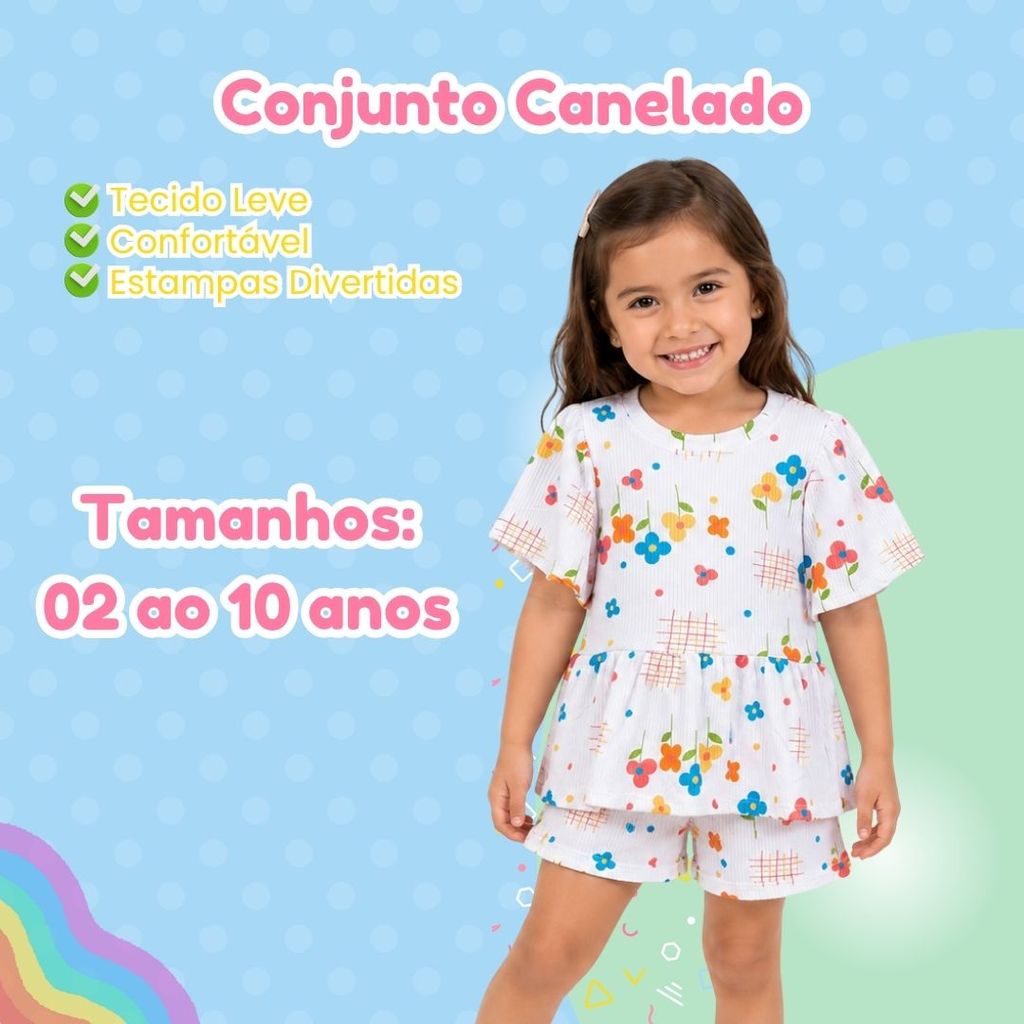Conjunto Infantil Feminino Verão | Blusa + Short Estampado | Moda Blogueirinha I Clarice