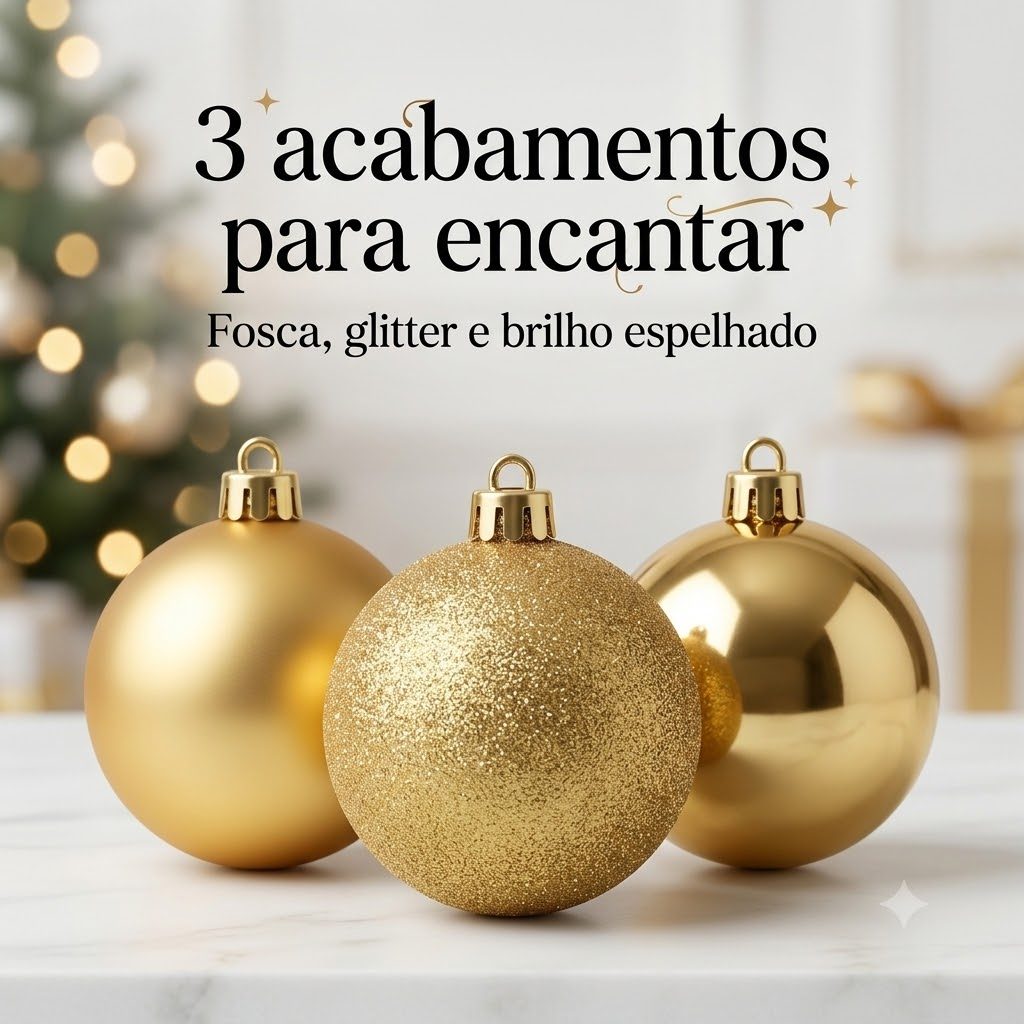 Kit 9 Bolas de Natal Dourada ou Vermelha 6 cm Fosca Glitter e Brilhante Árvore Natal Luxo Casa Primo — imagem 2 de 2