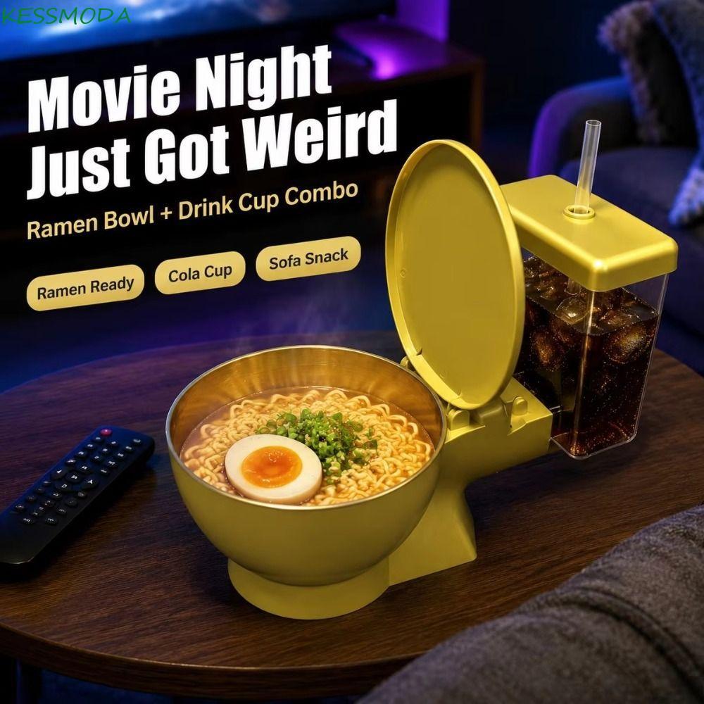 Tigela Em Forma De Vaso Sanitário , Conjunto De Ramen Removível Com Copo De Bebida Embutido , Comida Novidade Design De