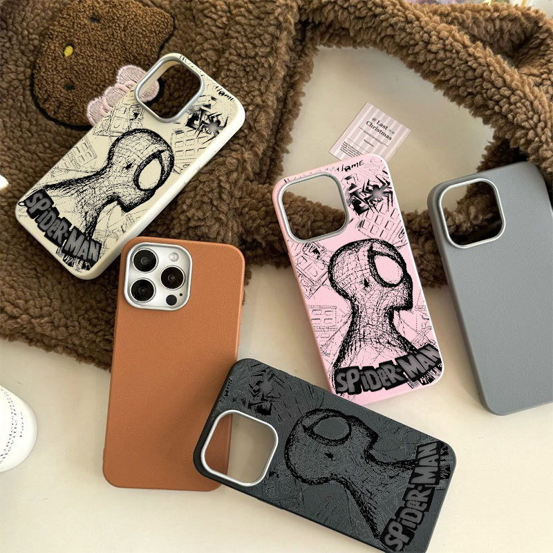 Capa Para iPhone 14 17 Air 16 15 Plus 13 12 11 Pro Max Simples Homem-Aranha Marvel Couro Silicone Anti-Impacto