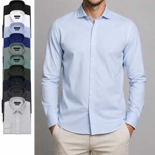 Camisa Social Manga Longa Tricoline de Algodão Masculina