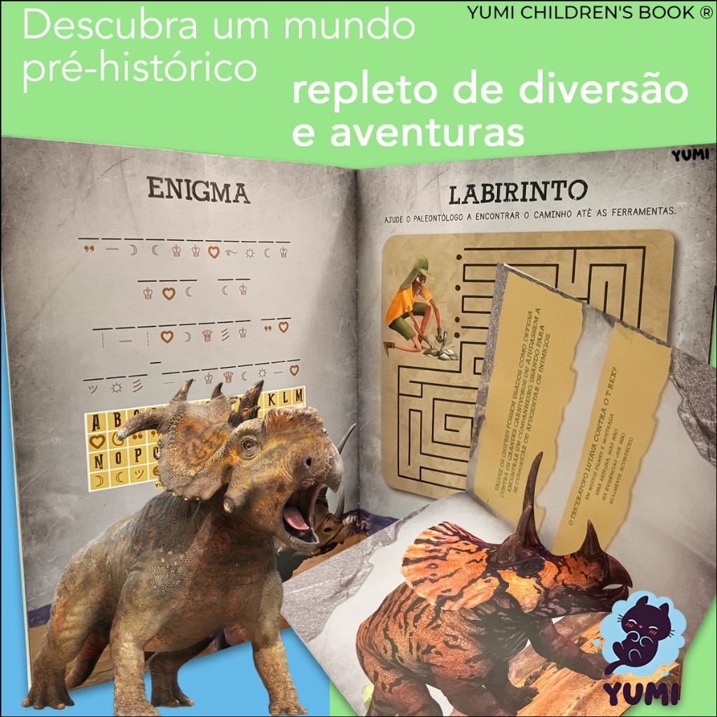 Livro Mundo Dos Dinossauros + Dinossauro Brinquedo Tricerátopo Tricerátops Colecionável Articulado E Realista · foto 2