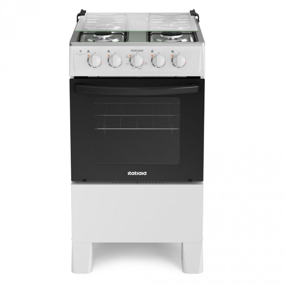 Fogão de Piso 4 Bocas GLP Itatiaia Star Clean New Mesa Inox Branco 48L