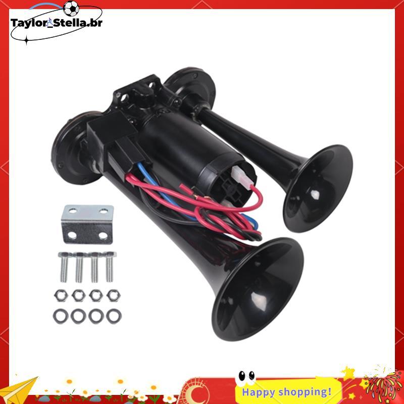 Kit De Buzina De Trem 12V 150Db Super Loud 2 Trompetes Com Compressor Para Caminhões Trens Barcos Preto