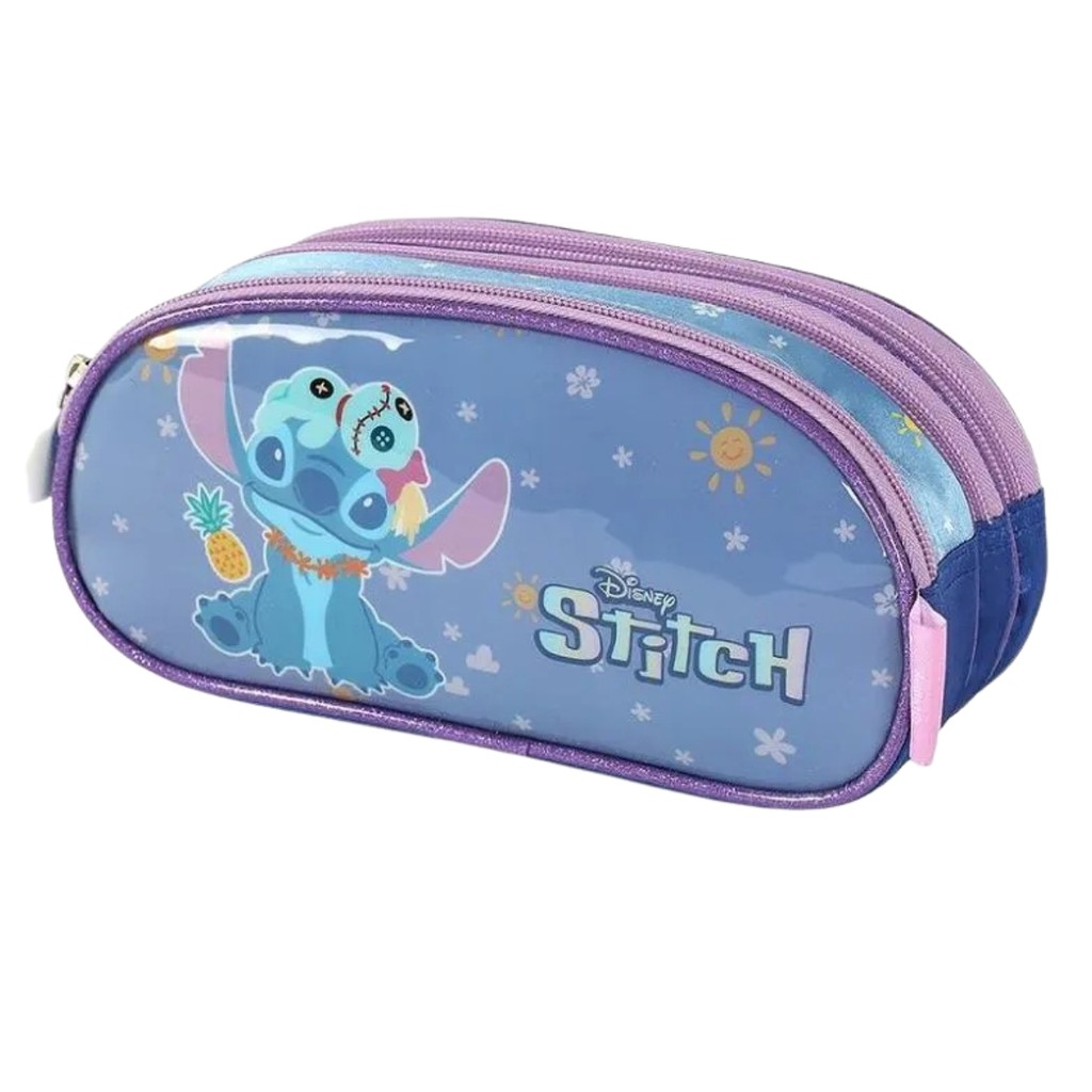 Estojo Triplo Escolar Infantil Stitch Violeta Luxcel
