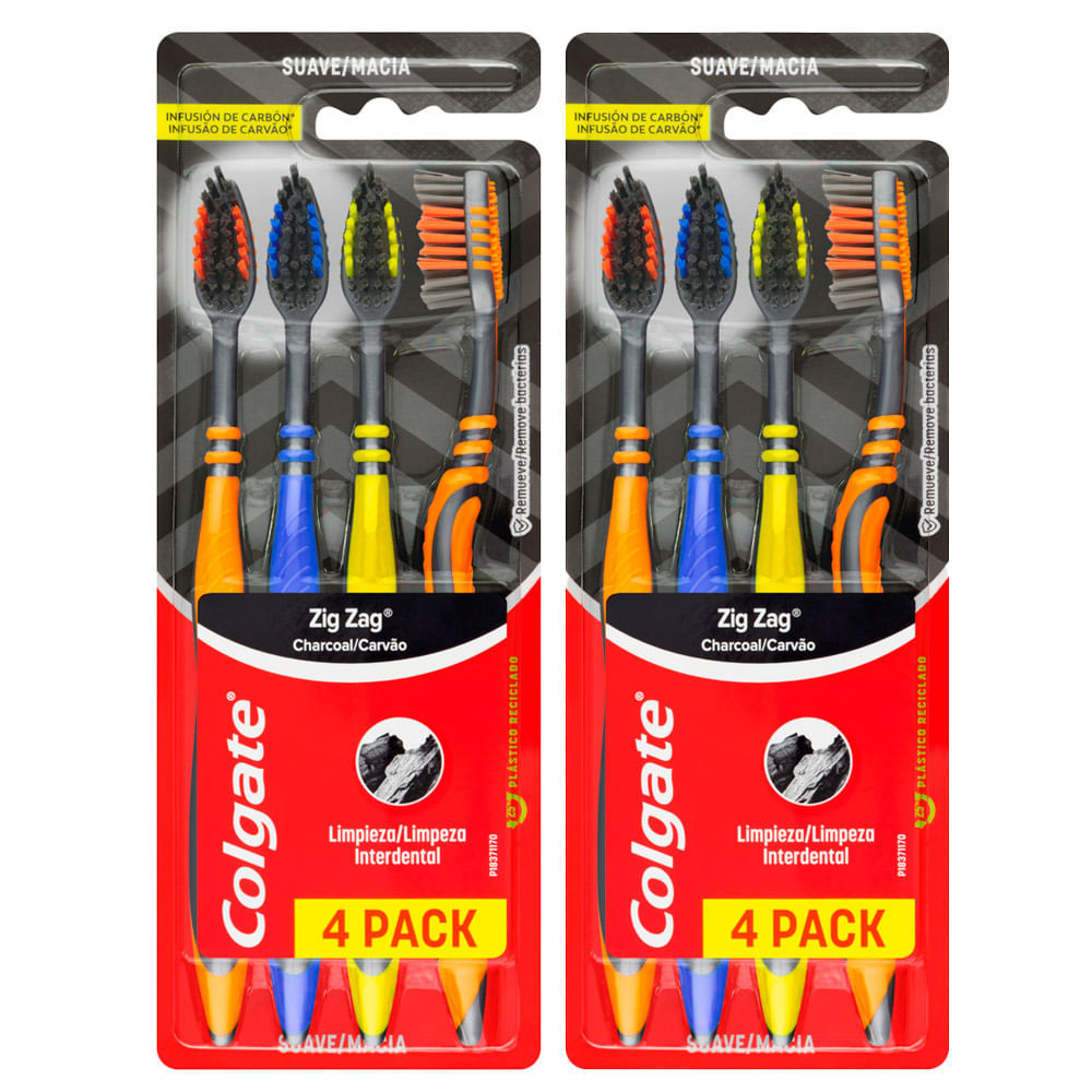 Kit 2 Escova Dental Colgate Zig Zag Carvão Macia Cores Sortidas 4 Unidades