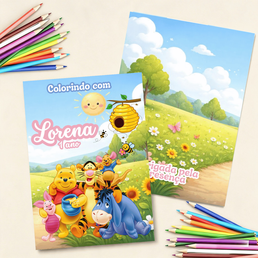 Livrinho de Colorir Personalizado Ursinho Pooh | Revista livro para Colorir Infantil com Nome | Lembrancinha Aniversário