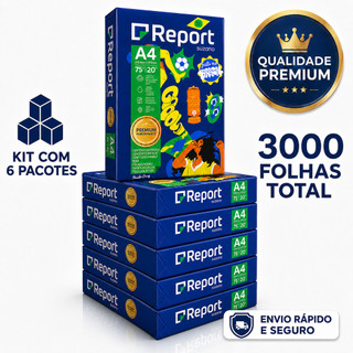 Kit 6 Pacotes de Papel Sulfite Report Folha Ofício Para Impressão A4  com 500 Folhas