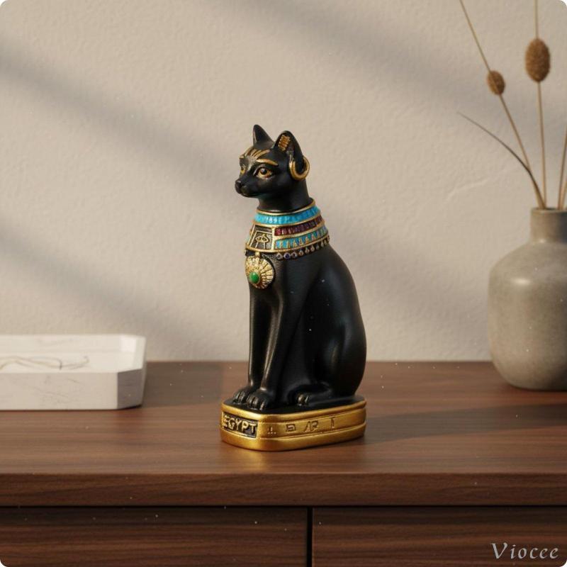 [Viocee] Estatueta De Resina Bastet Com Destaque Dourado , Ornamento De Divindade Felina , Ideia De Presente , Decoração