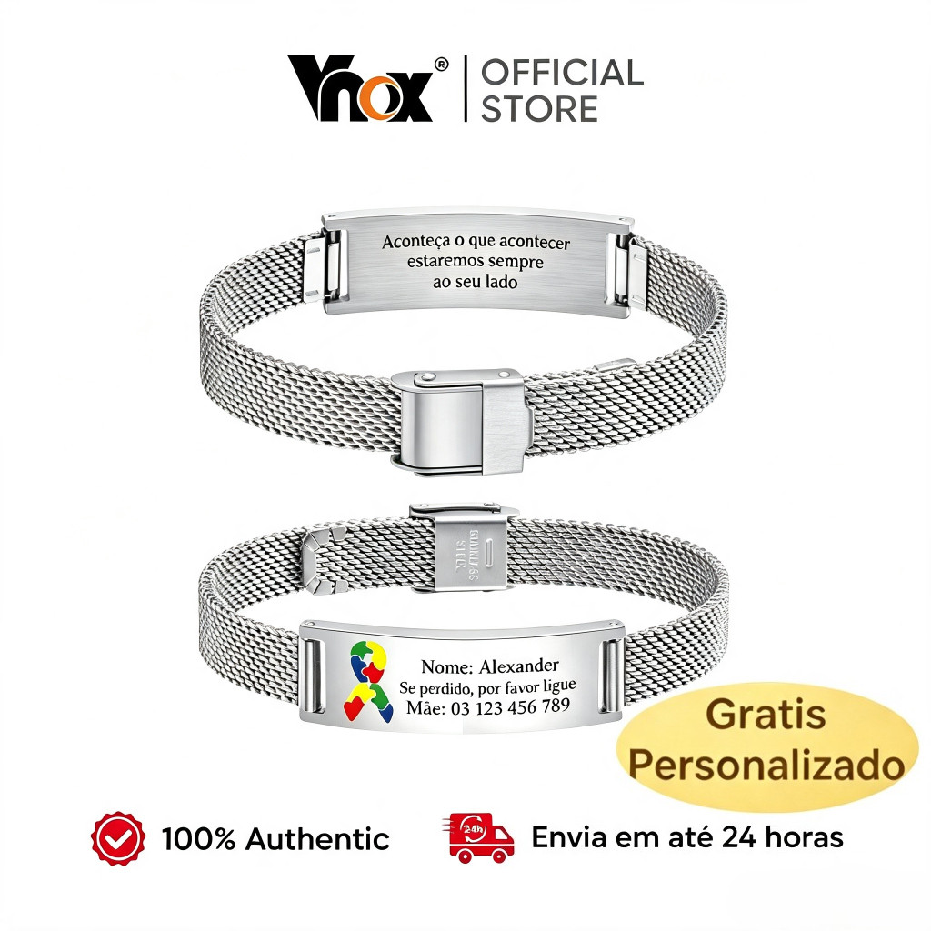 Pulseira De Malha De Fita De Quebra-Cabeça De Autismo Gravada Personalizada Vnox Para Homens E Mulheres , Identificação