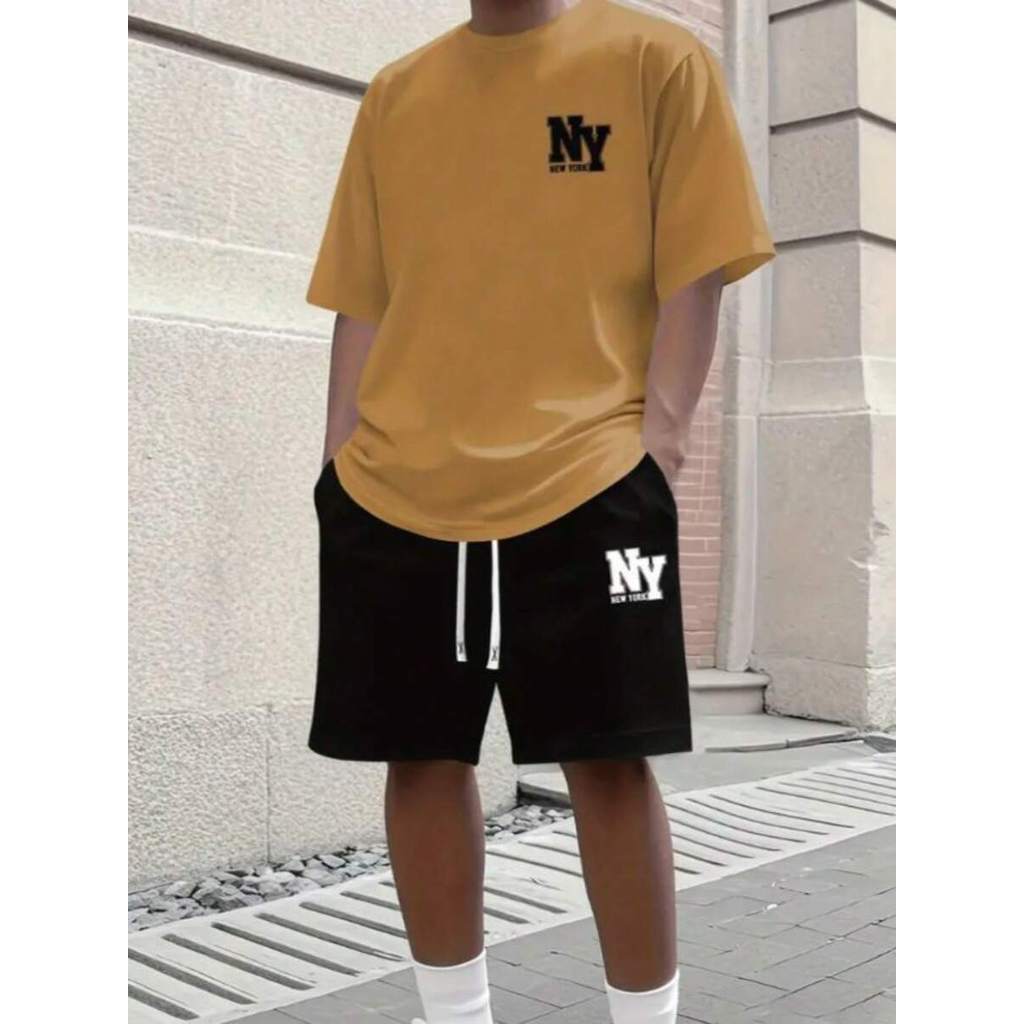 Conjunto Masculino NY Camiseta 100% Algodão + Short Tectel Moda Masculina Streetwear Lançamento