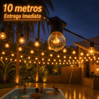 Varal de Luzes para Área Externa e Interna 10 Metros + 10 Lâmpadas Amarelinhas - 110V ou 220V